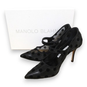 美品 MANOLO BLAHNIK マノロブラニク CAMPARIMESH メッシュ ドット柄 メリージェーン ポインテッドトゥ パンプス 36 約23cm ブラック