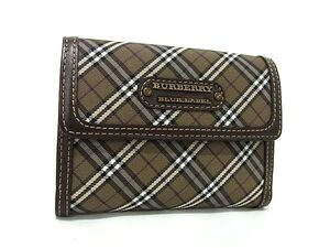 ■新品■未使用■ BURBERRY バーバリーブルーレーベル キャンバス×レザー チェック柄 二つ折り 財布 ウォレット カーキ系 FH2743