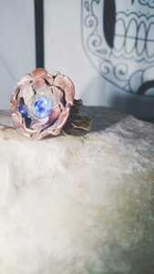 Brass hand made ring Flower 真鍮 銅 ハンドメイド リング 指輪 花 スワロフスキー ドライフラワー ネックレストップ ビンテージ