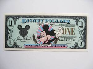 ディズニーダラー　1ドル札（1991年版） $1 紙幣　ミッキーマウス Disney Dollars