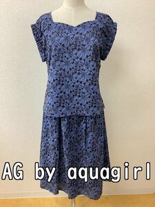 AG by アクアガール (aquagirl) タグ付き未使用 モチーフレースセットアップ 空色×茶色 サイズトップスM スカートS