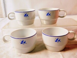 m662★JAL/Noritake/ティーカップ/鳥の絵柄/ノリタケ/４点セット★送料590円