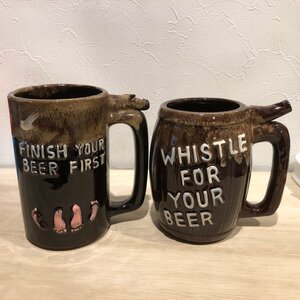 【破損あり】　FINISH YOUR BEER FIRST WHISTLE FOR YOUR BEER 　ビール　ジョッキ　マグカップ　ビンテージ　 レトロ　（管理番号001）