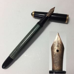 ◆ PELIKAN ペリカン 400 スーべレーン 万年筆 ぺン先 14C-585 刻印 全長13㎝ グリーン ストライプ 筆記用具 文房具 筆記未確認 現状品 ◆