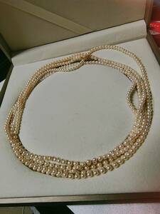 花珠級 ベビーパール アコヤ真珠 k14/k18 ネックレス ホワイト 3-3.5mm珠 約43g 約210cm/5連 テリー強