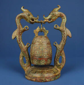 【古寶奇蔵】漢・青銅製・滿工雙龍種・置物・賞物・中国時代美術