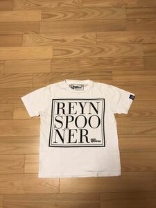 良品☆reyn spooner／レインスプーナー サイズS/メンズ～XS並 ビッグロゴプリント入り Tシャツ SS Tee 白 Boys 小柄男性可能 アロハ Hawaii