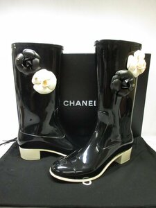 美品 【CHANEL シャネル】 レインブーツ パテントレザー 婦人靴 (レディース) size39 ブラック ■30LZ4522■