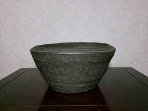 超希少　珍品　時代感上々の古作　見事な土目と味わいある造形　小松泉　山秋　泥焼締内縁丸碗大鉢　幅26センチ　特注品　記念品　時代品