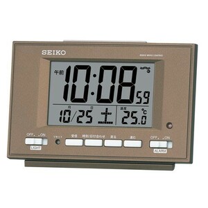 セイコー 電波時計 目覚し時計 SQ778B 自動点灯 温度表示 茶メタリック塗装 デジタル