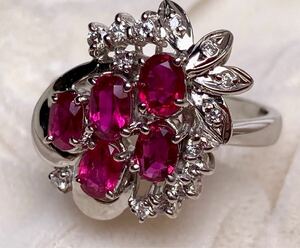 ◆綺麗◆ 天然ルビー 1.55ct ダイヤモンド 高級リング D0.20ct/Pt900 Ruby Ring◆