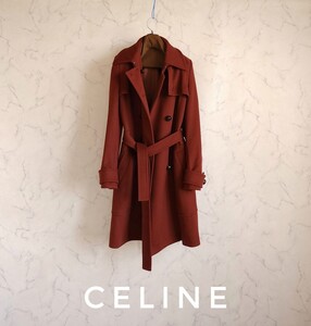 超高級 極美品 希少 Celine 憧れの一級品本場フランス製ウールトレンチコート 最高級生地使用 セリーヌ セレブ御用達 ベルテッドデザイン