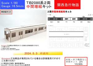 【関西急行物語】東武地方 2080系 硬質ペーパーキット 増結２両 （床板・床下機器なし）