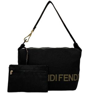 フェンディ セミショルダー バッグ ec-21613 ブラック 美品 ポーチ付き ナイロン キャンバス 中古 FENDI