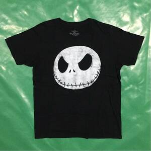 送料込 ナイトメアビフォアクリスマス ジャック 大判 プリントT Lサイズ black USED Tシャツ 半袖 アメカジ 古着 ティムバートン Disney