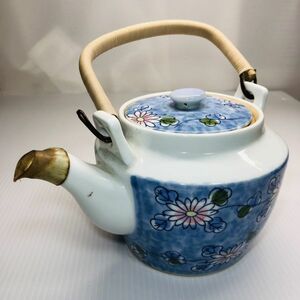 D【哲】土瓶 陶器 湯呑 お茶 茶器 和食器 急須 昭和レトロ 当時物 アンティーク ヴィンテージ 花模様 花柄