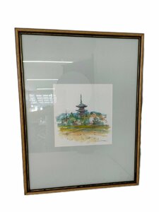 ２　真作 寅若繁 油彩画 「妙成寺」風景画 絵画 直筆サイン 美術　額サイズ 約幅49ｃｍ×約　縦64ｃｍ