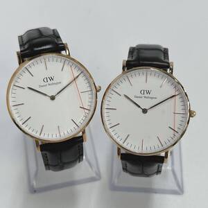 x/x/S012-415 Daniel Wellington 腕時計２点まとめ DW メンズ ダニエルウェリントン アナログ クォーツ ホワイト文字盤 革ベルト