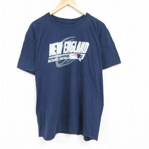 XL/古着 半袖 Tシャツ メンズ NFL ニューイングランドペイトリオッツ 大きいサイズ コットン クルーネック 紺 ネイビー アメフト スーパー