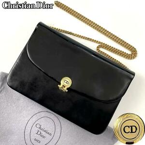 【定番】Christian Dior ディオール ショルダーバッグ 2way ハンドバッグ CD金具 チェーン ゴールド金具 オール レザー 黒 ブラック