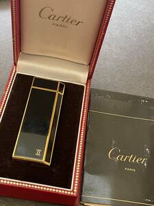 M-6327 【同梱不可】980円～ 現状品　Cartier/カルティエ　ガスライター　ブラック×ゴールド　着火OK　喫煙グッズ　喫煙具　