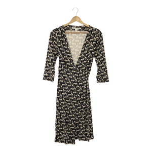 ◆中古品◆DIANE von FURSTENBERG ダイアンフォンファステンバーグ シルク カシュクール ワンピース アニマル柄 ブラック kyR6751NSS