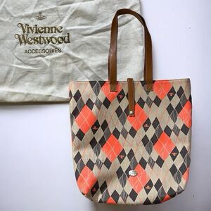 良品 Vivienne Westwood ヴィヴィアン・ウエストウッド トートバッグ オーブ A4収納可 アーガイル柄 保存袋 ユニセックス セミショルダー 