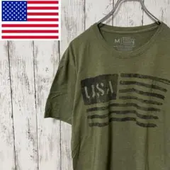 アメリカ古着 ビッグプリントUSA国旗Ｔシャツ 半袖 グリーン メンズ