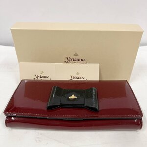 VIVIENNE WESTWOOD 長財布＜財布＞ヴィヴィアンウエストウッド 二つ折り財布 エナメル レッド系 オーブ リボン 札入れ 小銭入れ ブランド