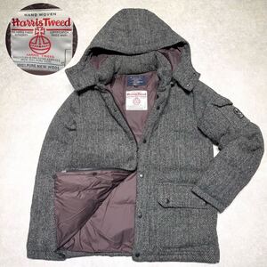 希少●美品●2WAY●FIDELITY×HARRIS TWEED フィデリティ ハリスツイード ヘリンボーン ロゴ ダウンジャケット フード着脱 サイズM メンズ