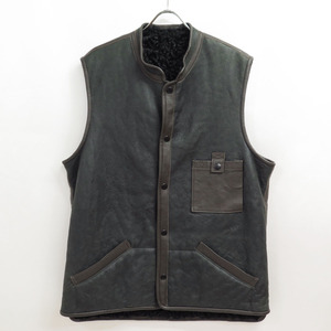 希少 幻の羊 GOTLAND SHEEP MOUTON LEATHER VEST 54 ゴットランドシープ ムートン レザー ベスト コート メンズ ビキューナ グアナコ 北欧