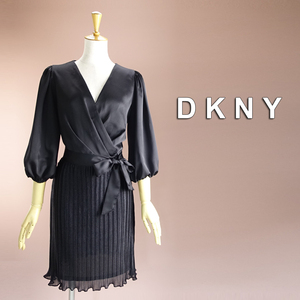 新品 DKNY 4/9号 ダナキャラン 黒 ワンピース パーティドレス 長袖 ブラック 結婚式 二次会 披露宴 フォーマル 発表会 お呼ばれ 華48D2301