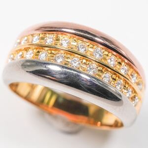 ★1円〜★0.39ct K18YG WG PG 9.0g ♯13 鑑定付 天然ダイヤモンド Natural Diamond 750 Gold ゴールド 金 Ring Jewelry 新品仕上 指輪