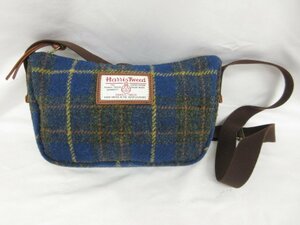 超美品【ハリスツイード HARRIS TWEED】 ショルダーバッグ 斜めがけ クロスボディーバッグ(メンズ/レディース)ブルー系チェック■5MG2448■