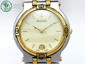 AK0604932　＃ GUCCI グッチ 9000M クォーツ QZ 3針 デイト アナログ 腕時計 アイボリー文字盤 ゴールド 純正ベルト ヴィンテージ