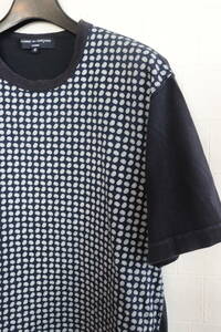 AD2012 即決 COMME des GARCONS HOMME コムデギャルソンオム 前身頃ペイズリー柄切替Tシャツ メンズS 紺 ネイビー × ホワイト