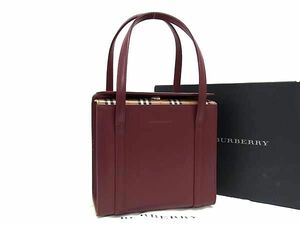 1円 ■美品■ BURBERRY バーバリー レザー ハンドバッグ 手提げかばん レディース ボルドー系 AW5614