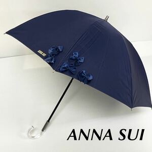 新品51713　ANNA SUI　アナスイ＊紺ネイビー　リボン　遮光９９％遮蔽率９９％以上遮熱　晴雨兼用折りたたみ日傘雨傘　プチグラン