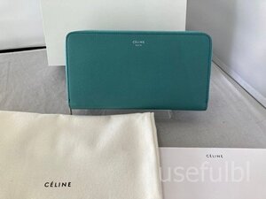 【CELINE】　セリーヌ　長財布　ラウンドファスナー　ターコイズ　レザー　革　SY02-AA6