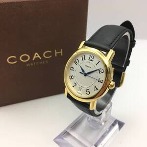 ○E2411-53 COACH/コーチ 3針 Date デイト メンズ クォーツ 腕時計 レザーベルト W505 6.131.886 付属品あり