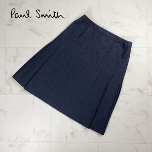 美品 Paul Smith ポール・スミス ウーマン ウール100% 総柄 タックフレアスカート 膝丈 裏地あり 紺系 サイズ42*PC815