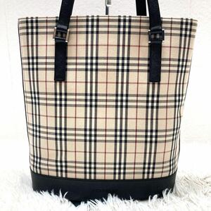 極上未使用級 バーバリー BURBERRY トートバッグ ハンドバッグ ノバチェック A4収納可 肩掛け可 キャンバス レザー ベージュ 黒 ビンテージ