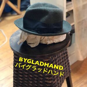 秋冬！日本製 BYGLADHAND(バイグラッドハンド) 古着中折れウールハット 深緑 ソフトハット フェルトハット 中折れ帽 黒