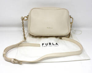 ◆極美品 FURLA フルラ シボレザー チェーン ショルダーバッグ アイボリー