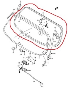 EC22Sスズキツイン用リアガラスウェザーストリップ　雨漏り対策　安心の純正部品！リアガラスのゴムです