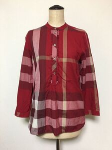 BURBERRY LONDON ENGLAND バーバリー ロンドン イングランド チェック柄 ノーカラー シャツ UK6