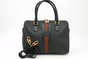 1円〜 オールド グッチ ヴィンテージ 2way ショルダー ハンドバッグ トート マイクロGG シェリーライン PVCレザー 黒 ブラック GUCCI 0691h