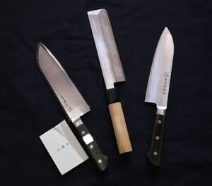 包丁3まとめ 堺秀岳(170mm薄刃包丁) 喜利屋(170mm三徳包丁)兼杉(180mm三徳包丁)