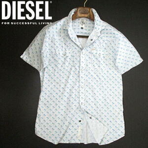 大人気▼ 正規品　ディーゼル　総柄　半袖シャツ　麻　リネン　DIESEL　Mサイズ　ヤシ柄　メンズ　ディーゼルジャパン