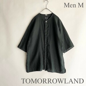 TOMORROWLAND BLUE WORK トゥモローランド ノーカラーシャツ ノーカラー リネン100% 麻100% シャツ ゆったりめ ブラック 黒 size M sk